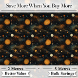 Dark Golden Planets Galaxy Space Seamless Pattern Elegant Cosmic Digital Print Fabric by the Metre UK Sewing Quilting Textile