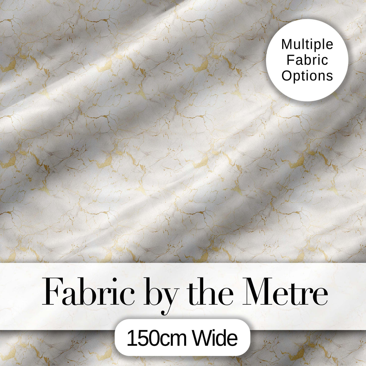 Luxurious White Marble with Gold Veins Seamless Pattern Digital Print Fabric by the Metre UK Sewing Quilting Textile