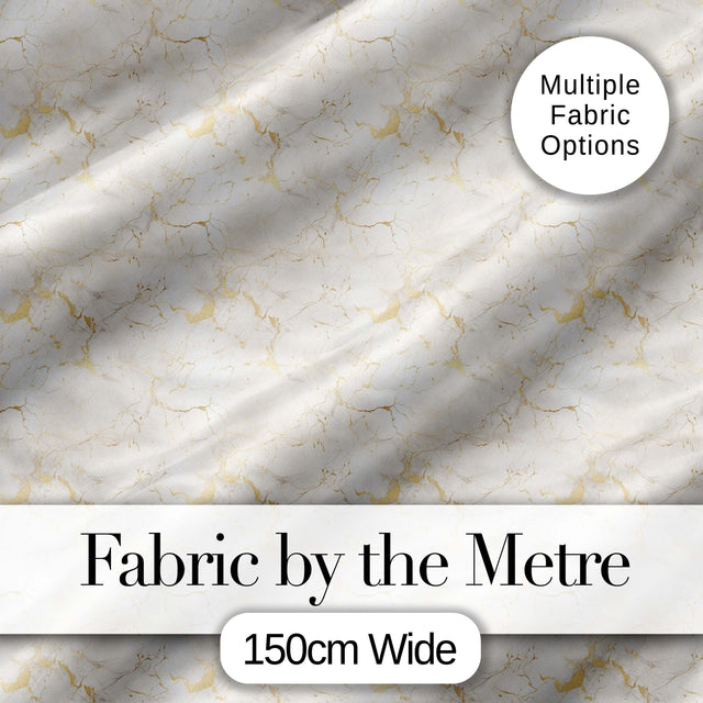 Luxurious White Marble with Gold Veins Seamless Pattern Digital Print Fabric by the Metre UK Sewing Quilting Textile