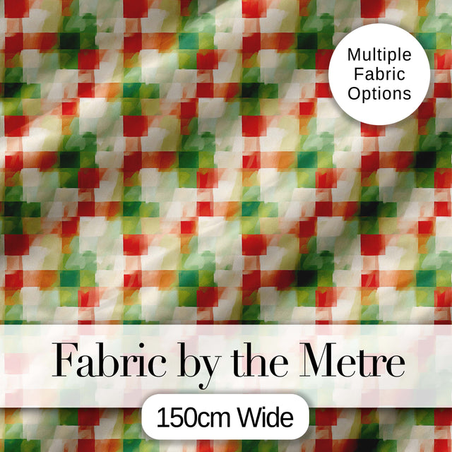 Watercolour Green Check Plaid Brushstroke Seamless Pattern Digital Print Fabric by the Metre UK Sewing Quilting Textile