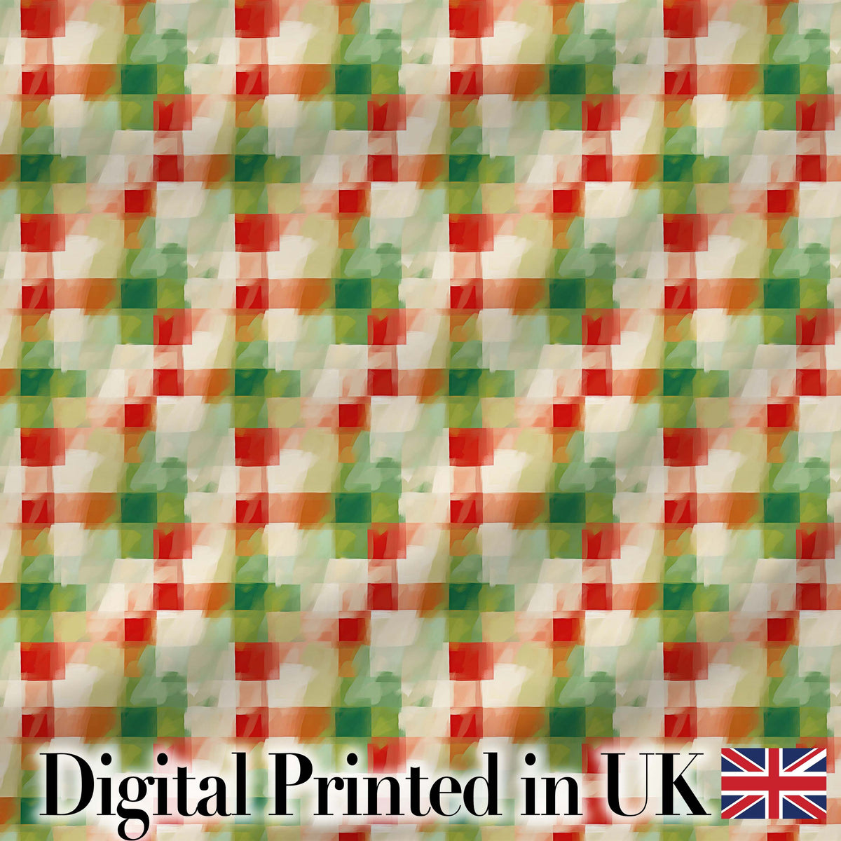 Watercolour Green Check Plaid Brushstroke Seamless Pattern Digital Print Fabric by the Metre UK Sewing Quilting Textile