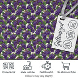 Rich Purple Grapes with Green Leaves on Black Seamless Pattern Digital Print Fabric by the Metre UK Sewing Quilting Textile