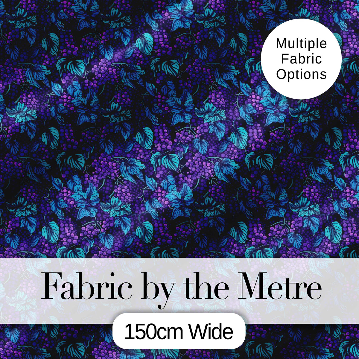 Vintage Style Grapes Botanical Illustration Seamless Pattern Digital Print Fabric by the Metre UK Sewing Quilting Textile