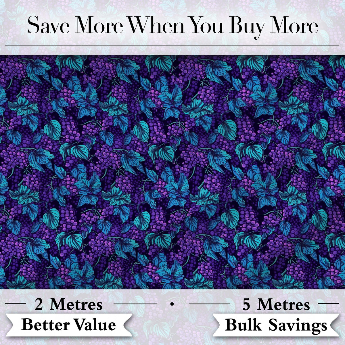 Vintage Style Grapes Botanical Illustration Seamless Pattern Digital Print Fabric by the Metre UK Sewing Quilting Textile
