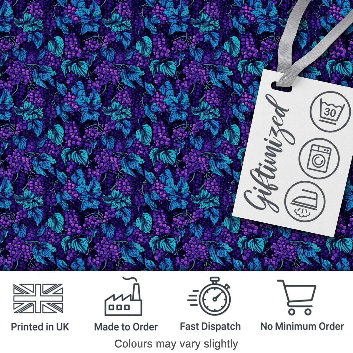 Vintage Style Grapes Botanical Illustration Seamless Pattern Digital Print Fabric by the Metre UK Sewing Quilting Textile