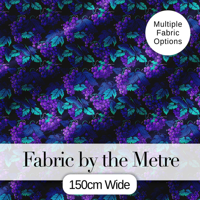 Teal Leaves and Purple Grapes Decorative Seamless Pattern Digital Print Fabric by the Metre UK Sewing Quilting Textile