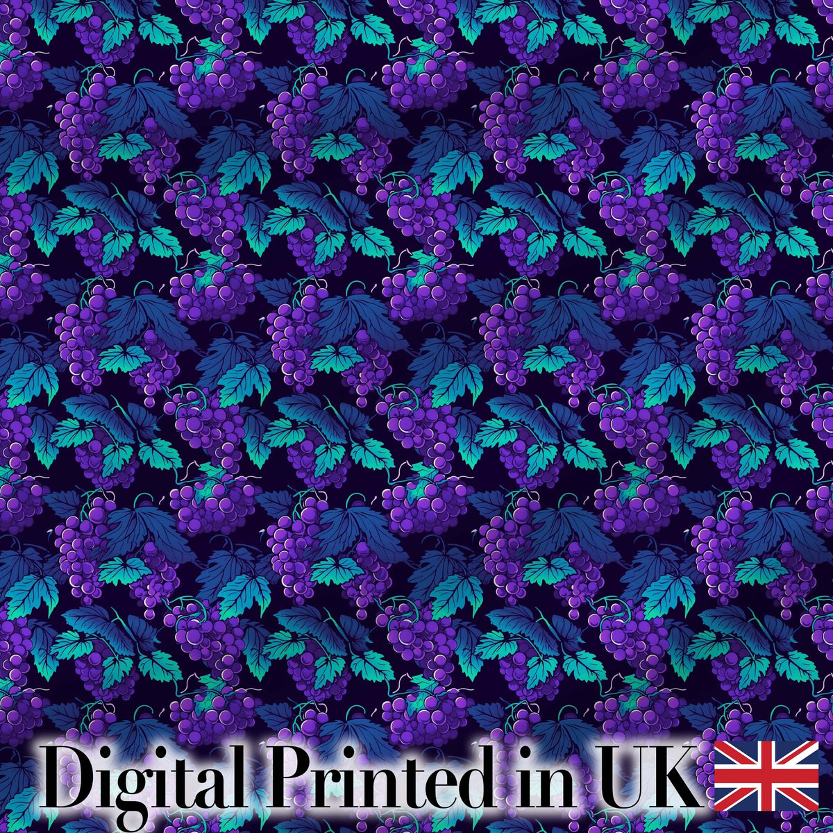 Teal Leaves and Purple Grapes Decorative Seamless Pattern Digital Print Fabric by the Metre UK Sewing Quilting Textile