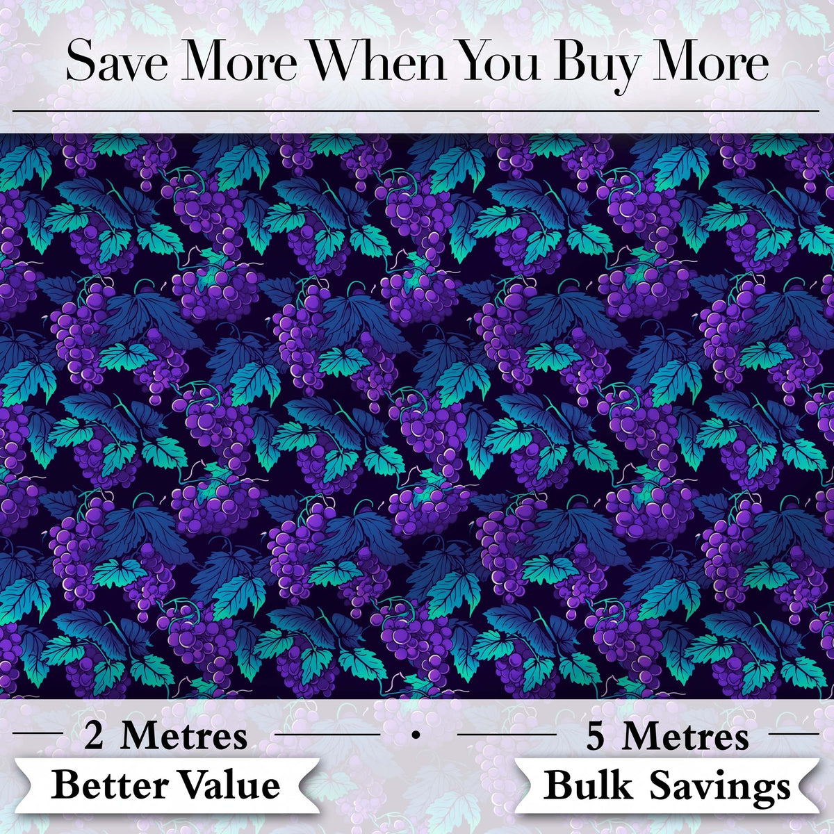 Teal Leaves and Purple Grapes Decorative Seamless Pattern Digital Print Fabric by the Metre UK Sewing Quilting Textile