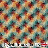 Abstract Watercolour Burst in Teal Orange and Red Seamless Pattern Digital Print Fabric by the Metre UK Sewing Quilting Textile