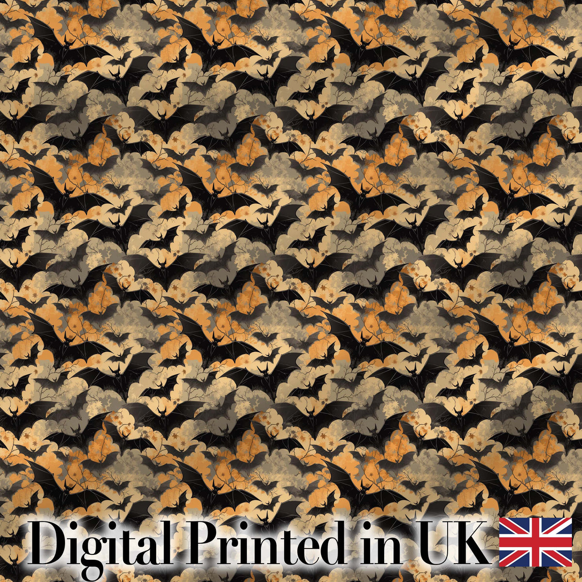 Vintage Halloween Bats in Autumn Leaves   Moody Orange and Black Gothic Design Digital Print Fabric by the Metre UK Sewing Quilting Textile