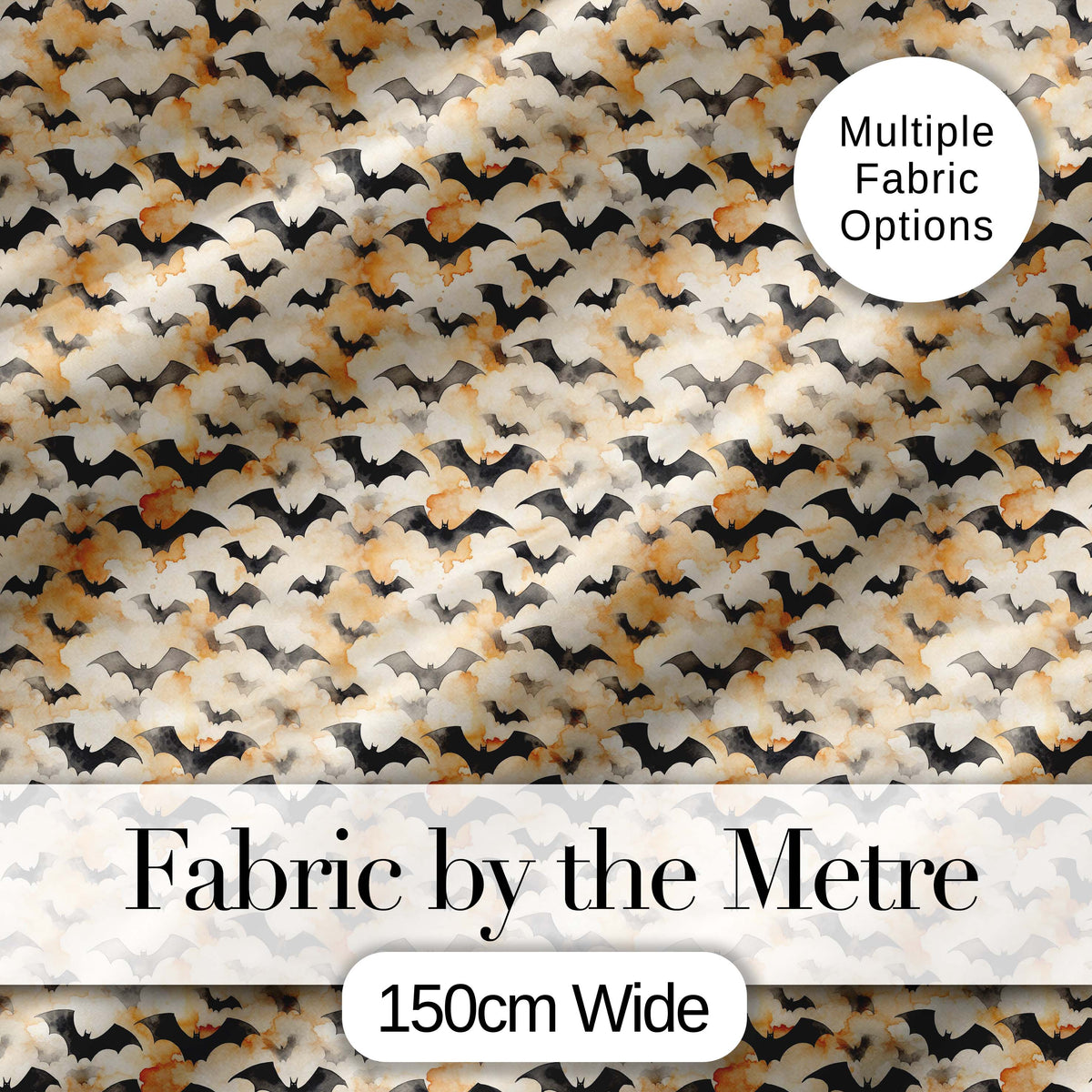 Soft Neutral Bats and Misty Clouds Subtle Halloween   Elegant Beige Tones Digital Print Fabric by the Metre UK Sewing Quilting Textile