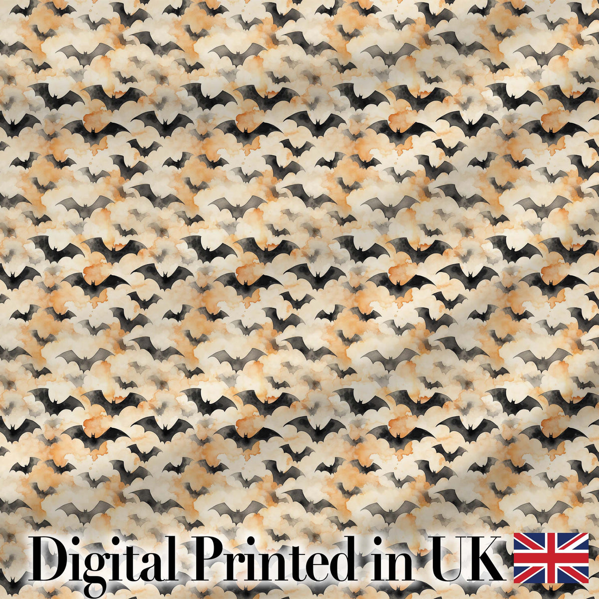 Soft Neutral Bats and Misty Clouds Subtle Halloween   Elegant Beige Tones Digital Print Fabric by the Metre UK Sewing Quilting Textile