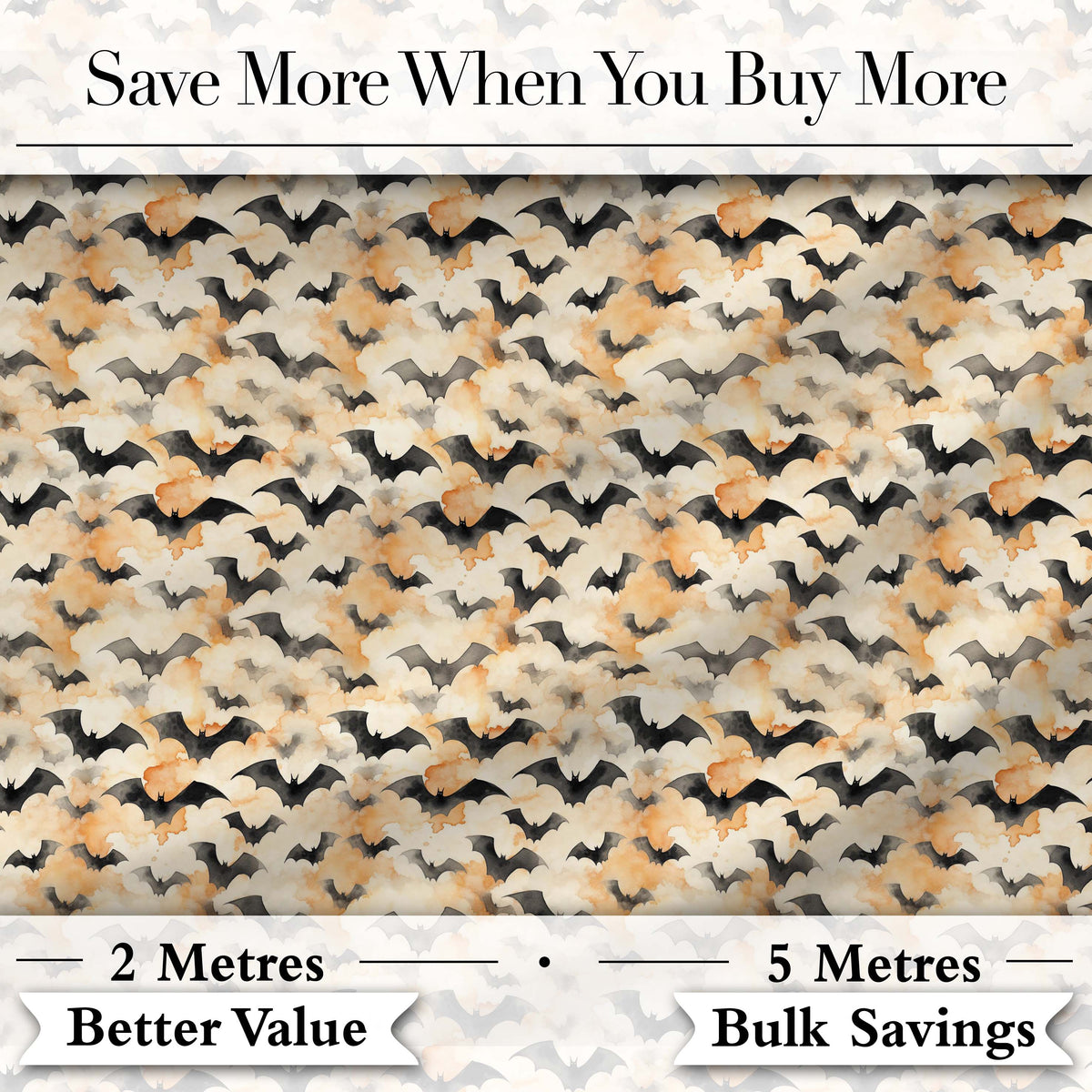 Soft Neutral Bats and Misty Clouds Subtle Halloween   Elegant Beige Tones Digital Print Fabric by the Metre UK Sewing Quilting Textile