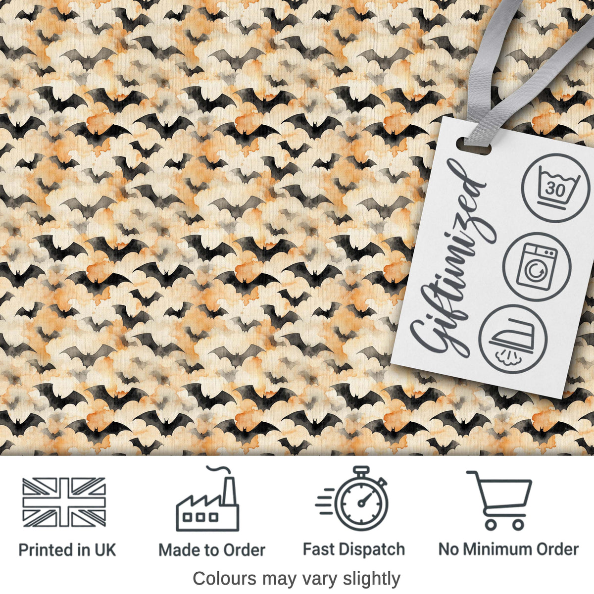Soft Neutral Bats and Misty Clouds Subtle Halloween   Elegant Beige Tones Digital Print Fabric by the Metre UK Sewing Quilting Textile