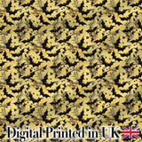 Ornate Gothic Bats with Floral Swirls on Golden Background Halloween   Digital Print Fabric by the Metre UK Sewing Quilting Textile