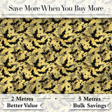 Ornate Gothic Bats with Floral Swirls on Golden Background Halloween   Digital Print Fabric by the Metre UK Sewing Quilting Textile