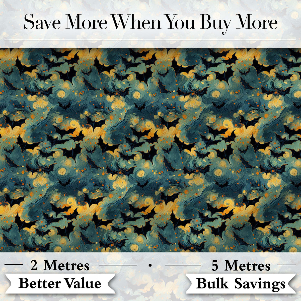 Starry Night Swirling Sky with Bats Artistic Van Gogh Style Halloween   Digital Print Fabric by the Metre UK Sewing Quilting Textile