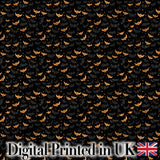 Cute Cartoon Bats and Stars on Black Background Fun Halloween Seamless Pattern Digital Print Fabric by the Metre UK Sewing Quilting Textile