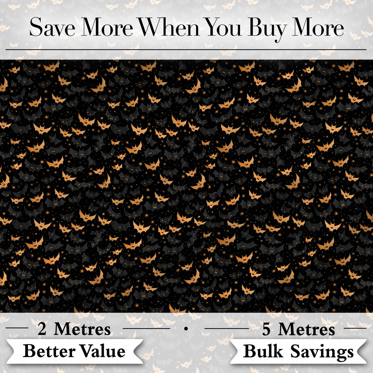 Cute Cartoon Bats and Stars on Black Background Fun Halloween Seamless Pattern Digital Print Fabric by the Metre UK Sewing Quilting Textile