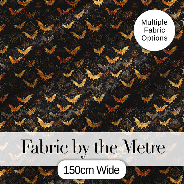 Elegant Gold and Black Bats with Decorative Night Sky Halloween Seamless  Digital Print Fabric by the Metre UK Sewing Quilting Textile