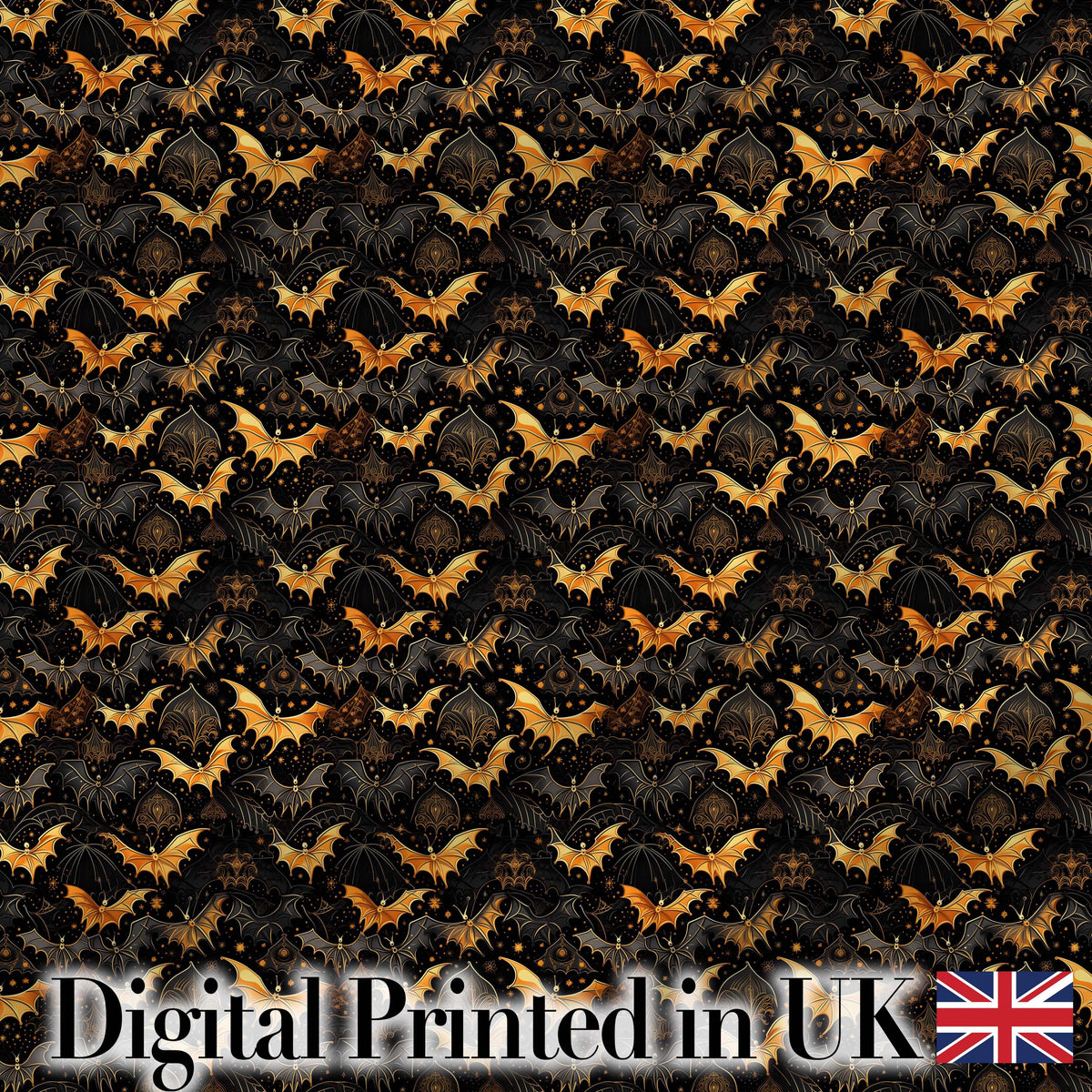 Elegant Gold and Black Bats with Decorative Night Sky Halloween Seamless  Digital Print Fabric by the Metre UK Sewing Quilting Textile