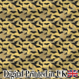 Classic Bats in Yellow Cloudy Sky Vintage Halloween Seamless Pattern Digital Print Fabric by the Metre UK Sewing Quilting Textile