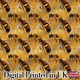 Detailed Honey Bees on Golden Background Nature Inspired Seamless Pattern Digital Print Fabric by the Metre UK Sewing Quilting Textile