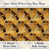 Detailed Honey Bees on Golden Background Nature Inspired Seamless Pattern Digital Print Fabric by the Metre UK Sewing Quilting Textile