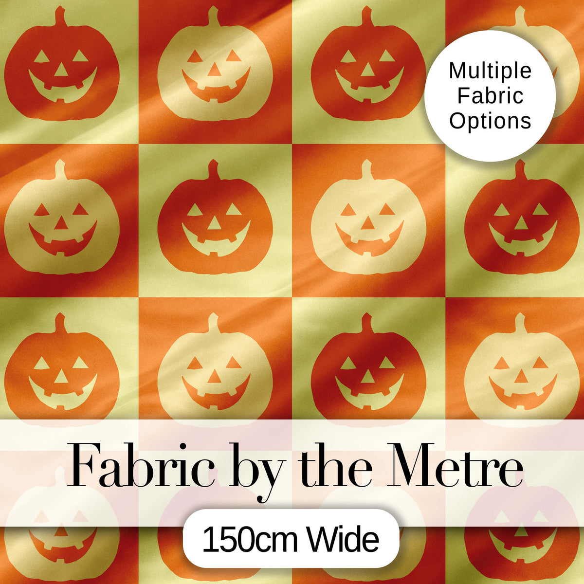 Halloween Pumpkin Faces in Warm Yellow and Orange Grid Seamless Pattern Digital Print Fabric by the Metre UK Sewing Quilting Textile
