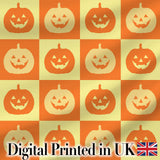 Halloween Pumpkin Faces in Warm Yellow and Orange Grid Seamless Pattern Digital Print Fabric by the Metre UK Sewing Quilting Textile