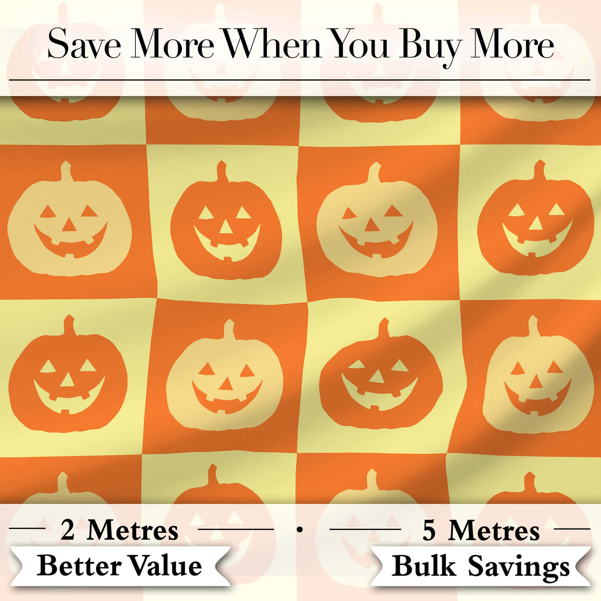 Halloween Pumpkin Faces in Warm Yellow and Orange Grid Seamless Pattern Digital Print Fabric by the Metre UK Sewing Quilting Textile