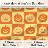 Halloween Pumpkin Faces in Warm Yellow and Orange Grid Seamless Pattern Digital Print Fabric by the Metre UK Sewing Quilting Textile