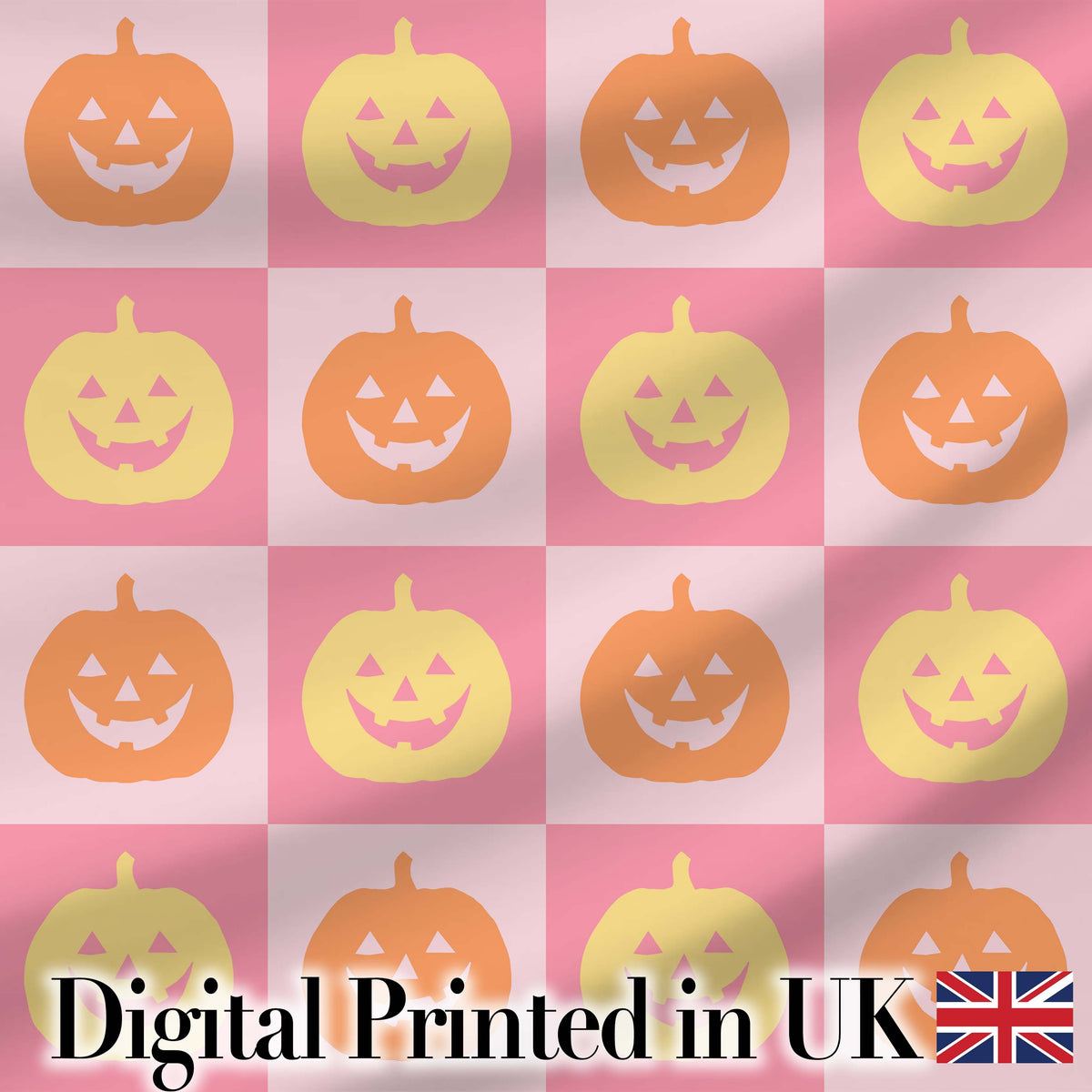 Cute Pumpkin Faces on Soft Pink Background Halloween Seamless Pattern Digital Print Fabric by the Metre UK Sewing Quilting Textile