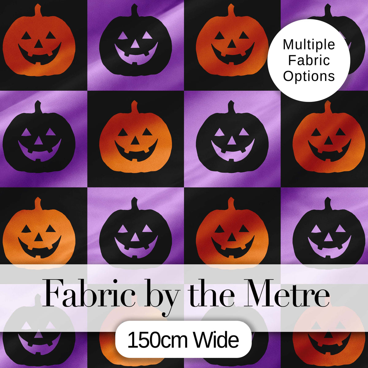 Halloween Pumpkin Faces on Purple and Black Checkerboard Seamless Pattern Digital Print Fabric by the Metre UK Sewing Quilting Textile