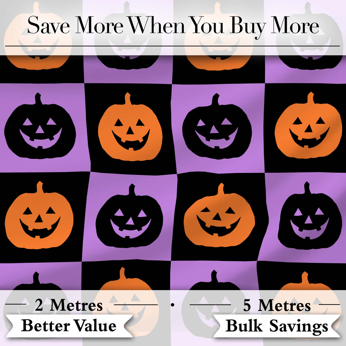 Halloween Pumpkin Faces on Purple and Black Checkerboard Seamless Pattern Digital Print Fabric by the Metre UK Sewing Quilting Textile