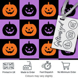 Halloween Pumpkin Faces on Purple and Black Checkerboard Seamless Pattern Digital Print Fabric by the Metre UK Sewing Quilting Textile