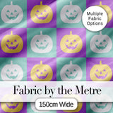 Pastel Pumpkin Faces on Mint and Lavender Background Seamless Halloween Pattern Digital Print Fabric by the Metre UK Sewing Quilting Textile