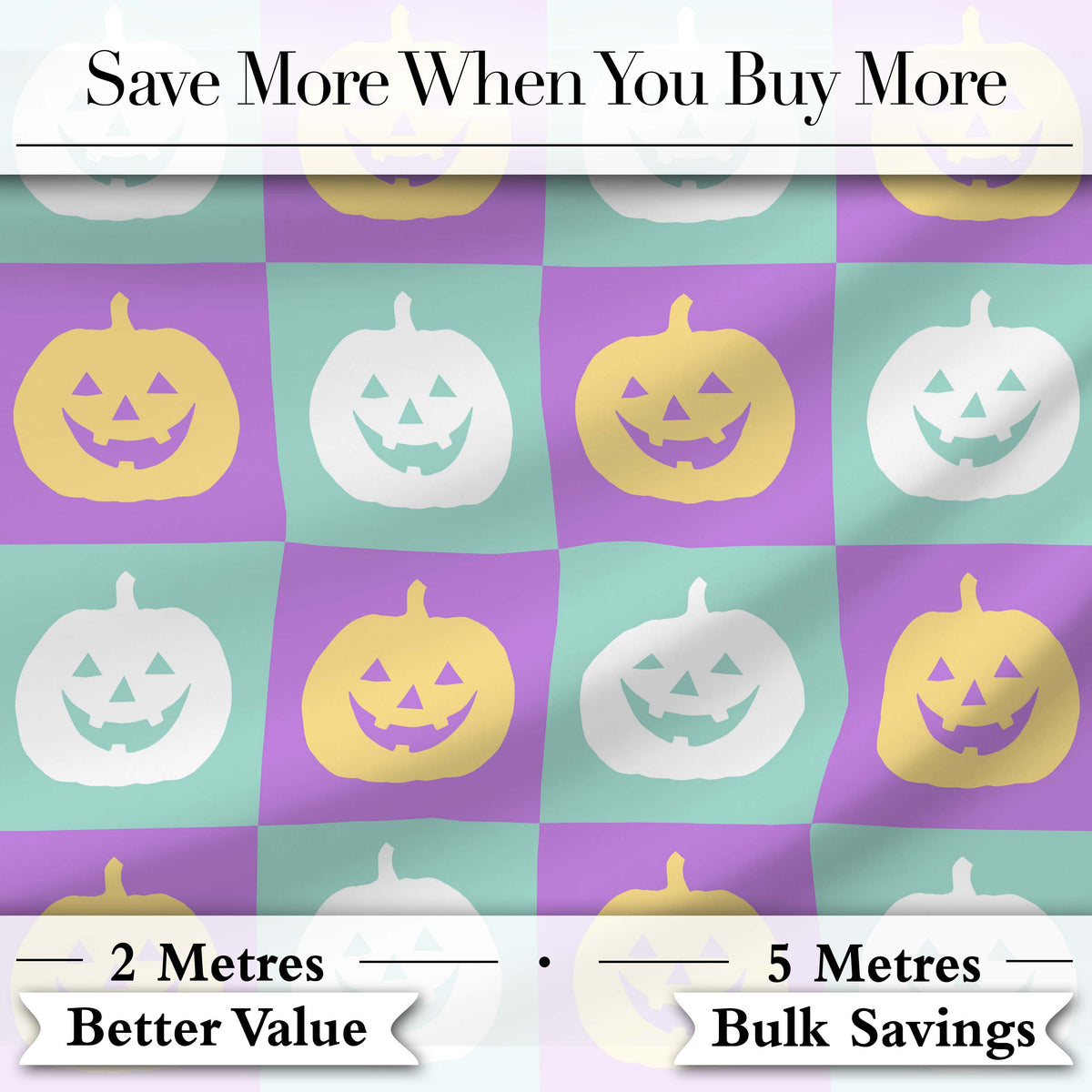 Pastel Pumpkin Faces on Mint and Lavender Background Seamless Halloween Pattern Digital Print Fabric by the Metre UK Sewing Quilting Textile