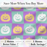 Pastel Pumpkin Faces on Mint and Lavender Background Seamless Halloween Pattern Digital Print Fabric by the Metre UK Sewing Quilting Textile