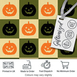 Halloween Pumpkin Faces in Olive and Beige  Checkerboard Seamless Pattern Digital Print Fabric by the Metre UK Sewing Quilting Textile