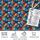 Abstract Painted Hearts Blue Red Orange Brushstroke Seamless Pattern Digital Print Fabric by the Metre UK Sewing Quilting Textile