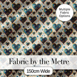 Elegant Blue Gold Ornate Heart Scrollwork Romantic Seamless Pattern Digital Print Fabric by the Metre UK Sewing Quilting Textile