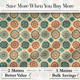 Boho Mandala Floral Medallion Teal Coral Seamless Pattern Digital Print Fabric by the Metre UK Sewing Quilting Textile