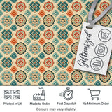 Boho Mandala Floral Medallion Teal Coral Seamless Pattern Digital Print Fabric by the Metre UK Sewing Quilting Textile