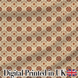 Rustic Geometric Floral Tile Brown Cream Vintage Seamless Pattern Digital Print Fabric by the Metre UK Sewing Quilting Textile