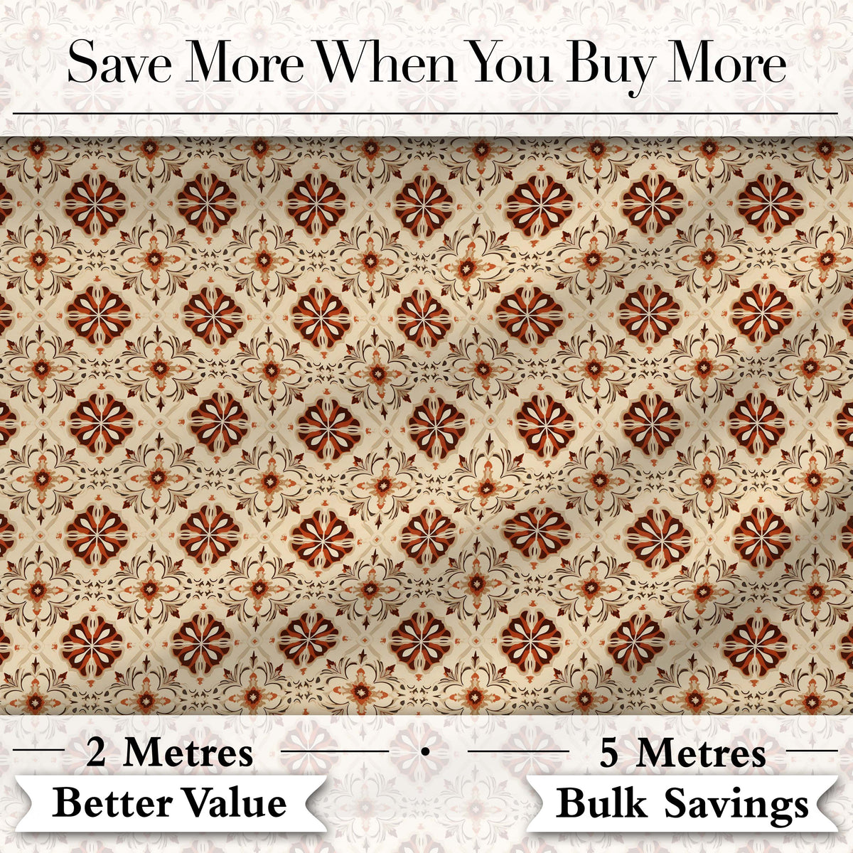 Rustic Geometric Floral Tile Brown Cream Vintage Seamless Pattern Digital Print Fabric by the Metre UK Sewing Quilting Textile