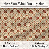 Rustic Geometric Floral Tile Brown Cream Vintage Seamless Pattern Digital Print Fabric by the Metre UK Sewing Quilting Textile