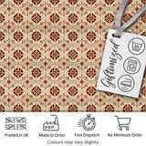 Rustic Geometric Floral Tile Brown Cream Vintage Seamless Pattern Digital Print Fabric by the Metre UK Sewing Quilting Textile