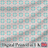Pastel Floral Geometric Tile Pink Teal Seamless Pattern Digital Print Fabric by the Metre UK Sewing Quilting Textile