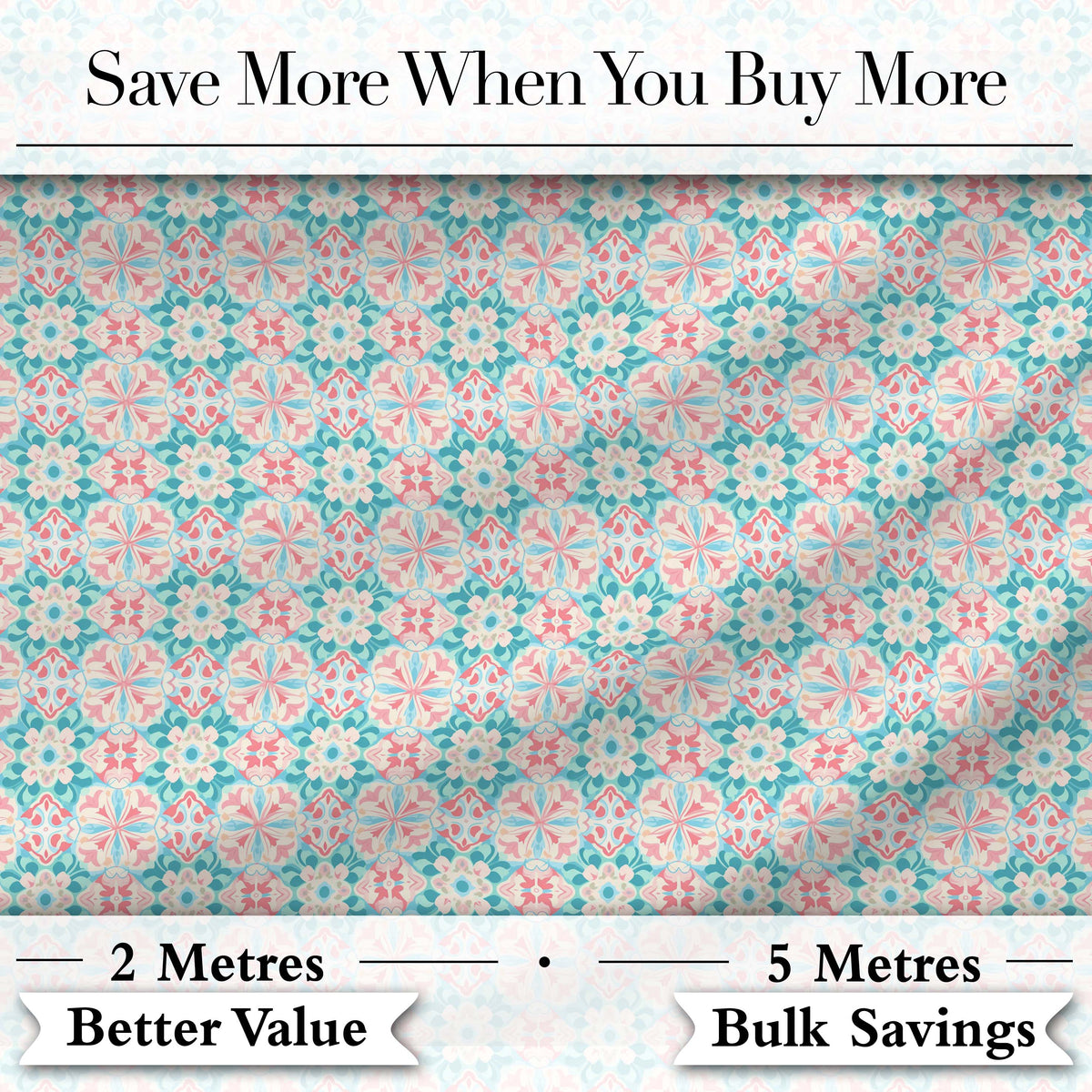 Pastel Floral Geometric Tile Pink Teal Seamless Pattern Digital Print Fabric by the Metre UK Sewing Quilting Textile